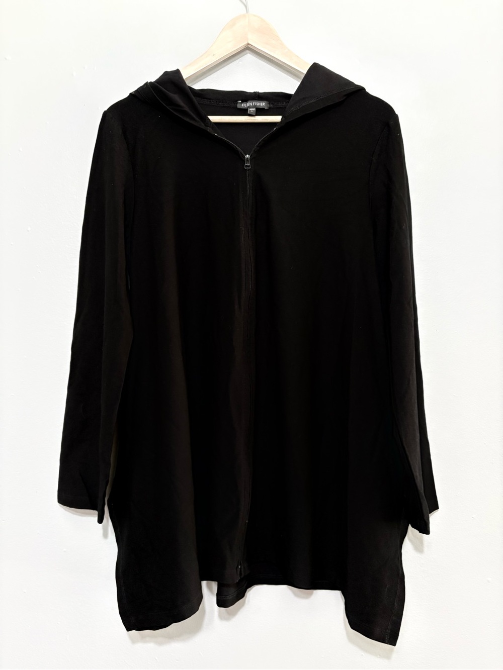 Eileen Fisher Black Asymmetric Full Zip Hoodie Jacket Size L